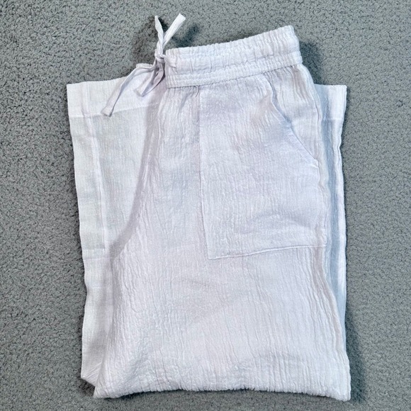 Sigrid Olsen 100% Linen Wide‎ Leg Beach Pants Women's Large White Boho Coastal - Picture 10 of 11